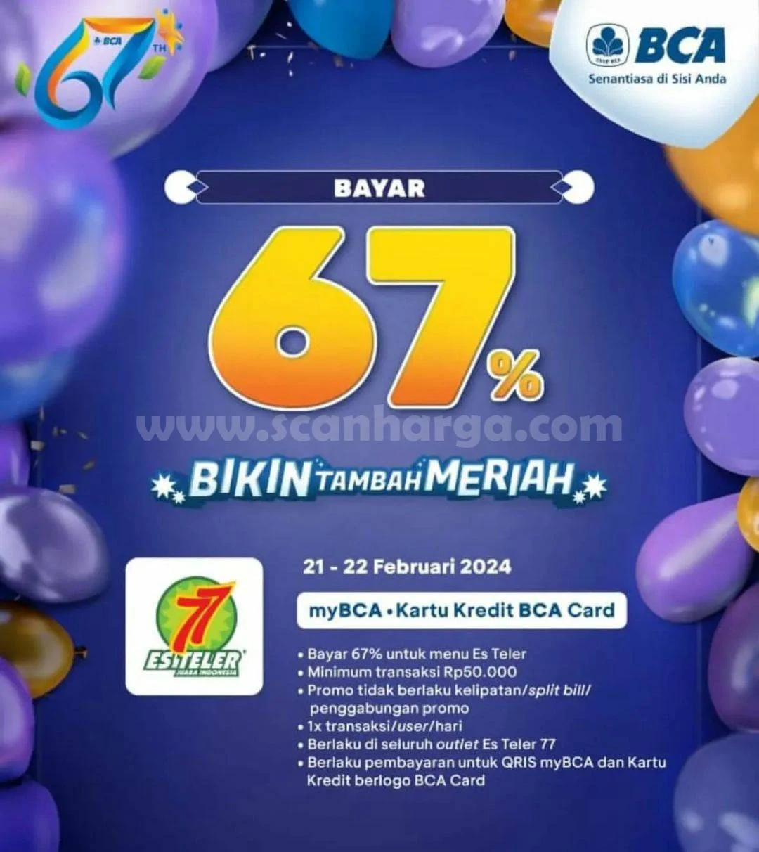 PROMO ES TELER 77 HUT BCA 67 - Bayar 67% untuk Menu Es Teler